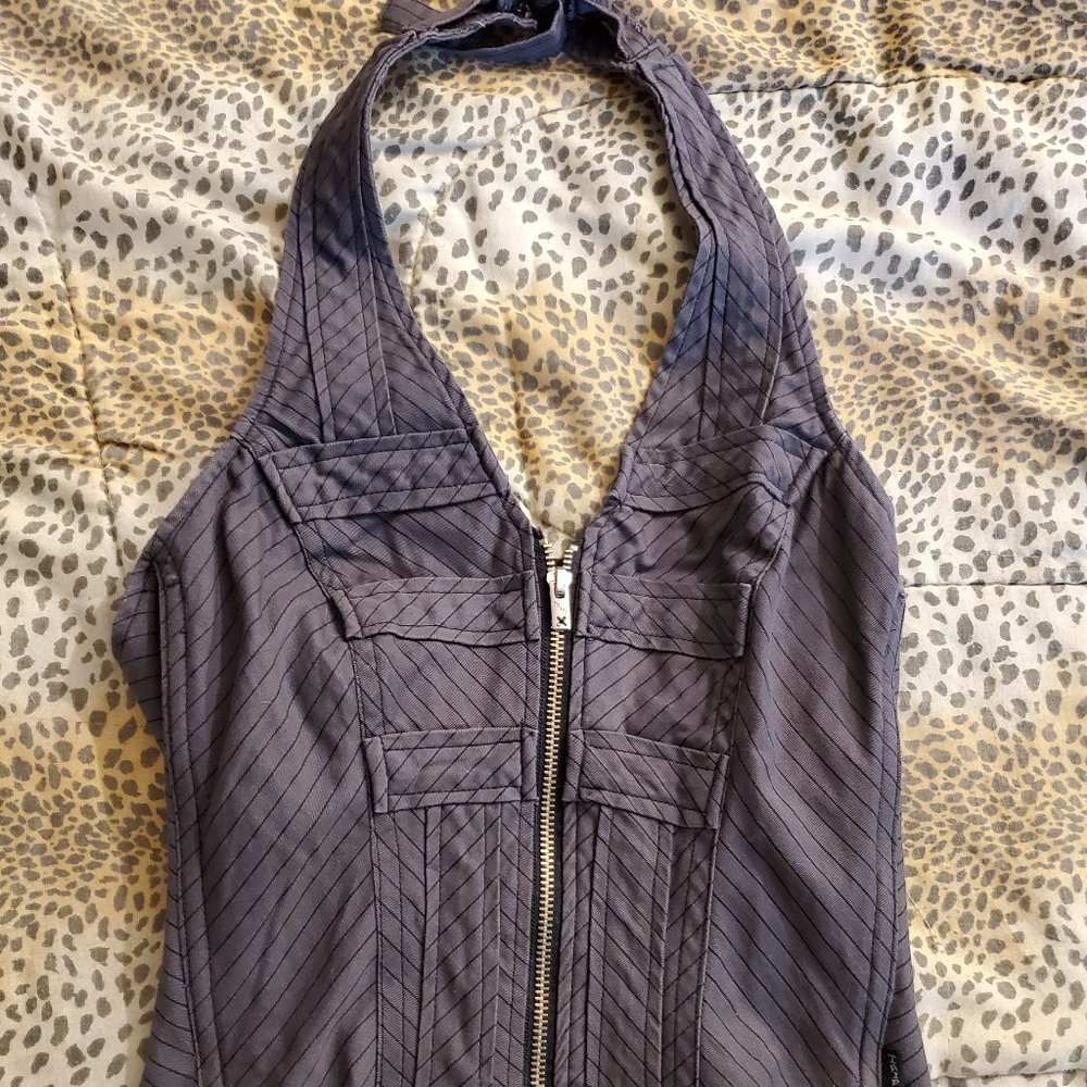 Tripp Grey w Black striping Halter Corset Top